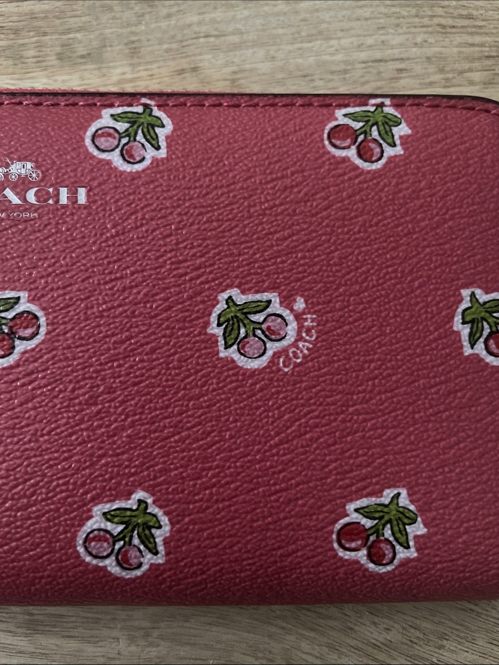 Coach Red Cherry Print Zip-Around Wallet - Picture 9 of 9